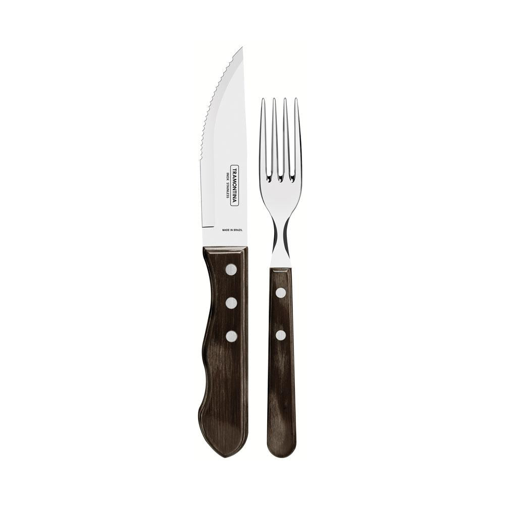 Jogo de Talheres Para Churrasco Jumbo Em Aço Inox Com Cabo Castanho Polywood 12 Peças - Tramontina 21199996