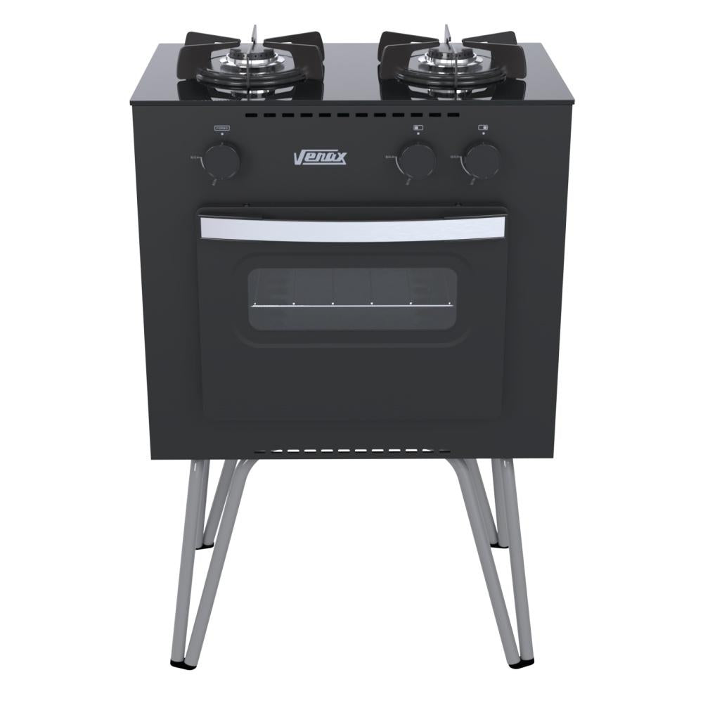 Fogão 2 Bocas Simples Mini Cook Preto Fosco Gás GLP Com Forno GMN200 - Venax 16251