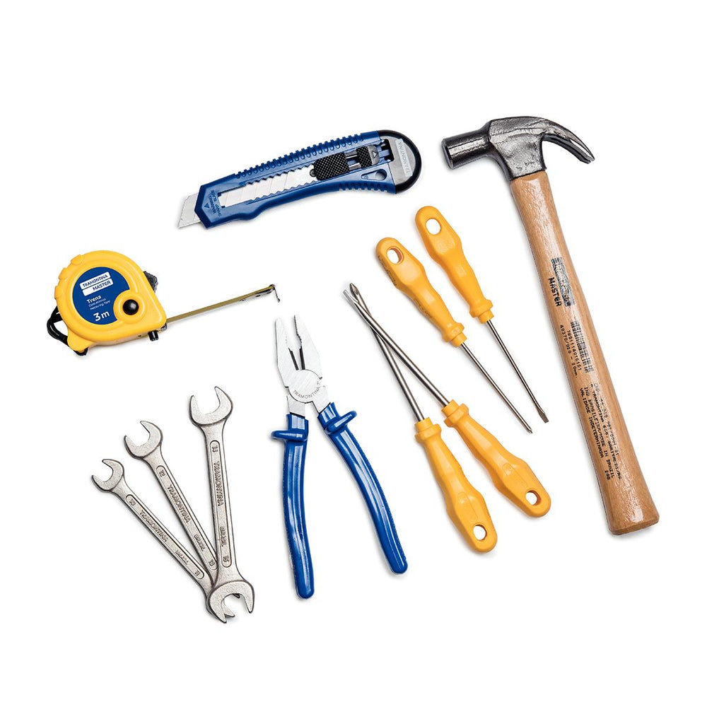 Kit Ferramentas Martelo Trena Alicate Estilete Chaves Fenda e Chaves Fixas 11pcs - Tramontina 43409104