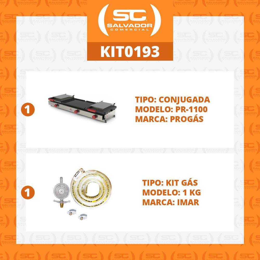 Kit Chapa Sanduicheira a Gás Prensa Profissional Conjugada PR-1100G + Kit Gás - Progás