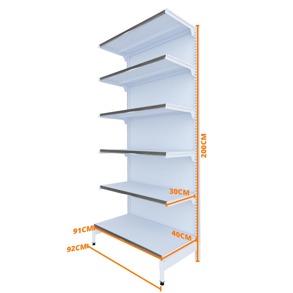 Gôndola Prateleira New Plus 2,00 Parede Inicial GPI - Sa Gôndolas Porta Etiquetas Cinza