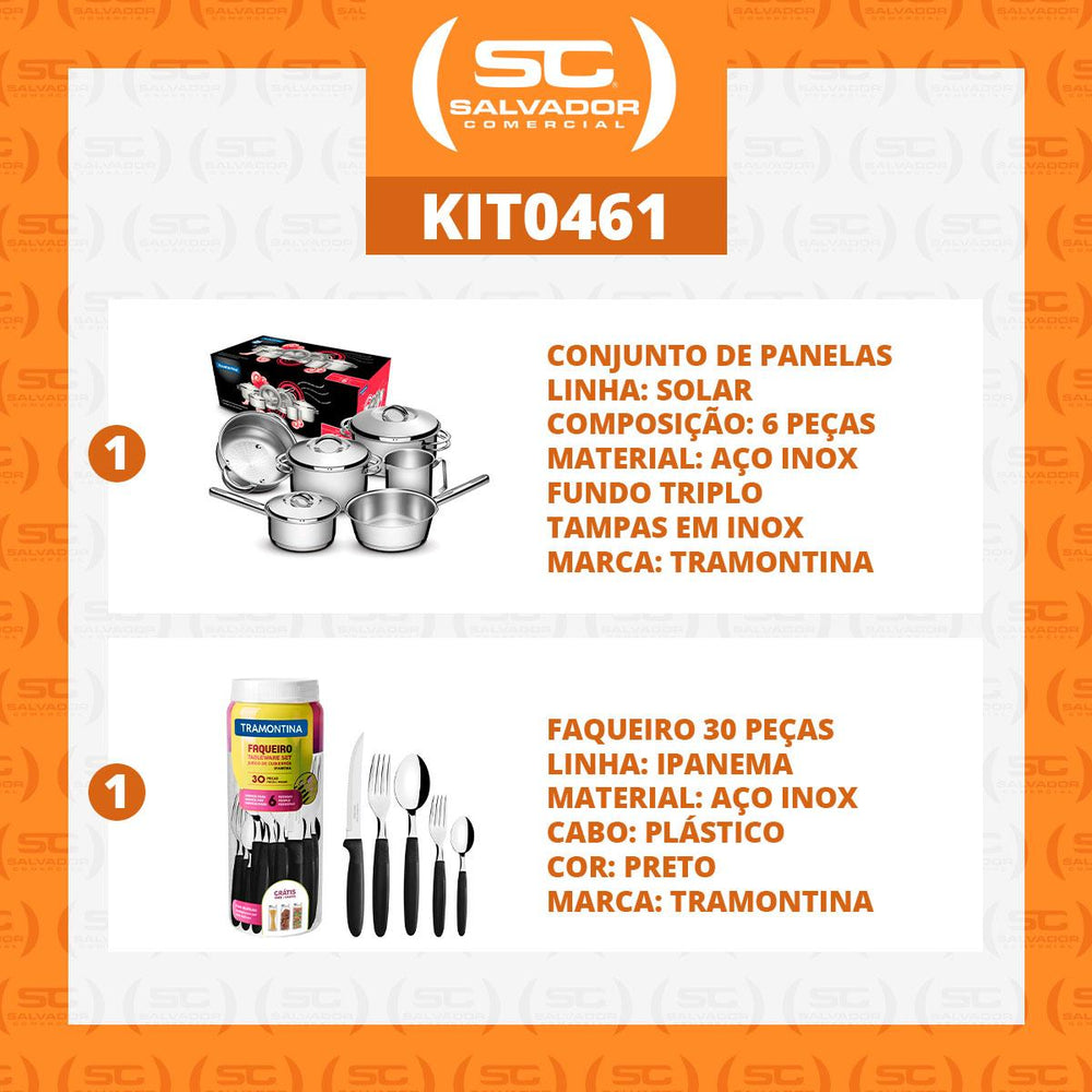 Kit Jogo de Panelas Solar 6pçs Inox + Faqueiro 30pçs Preto - Tramontina