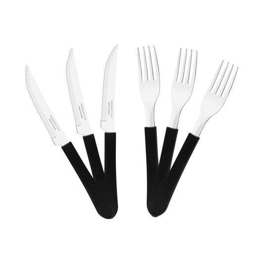 KIT - Jogo de Facas e Garfo Leme 24 Peças em Aço Inox Cabo Preto PBAG - Tramontina