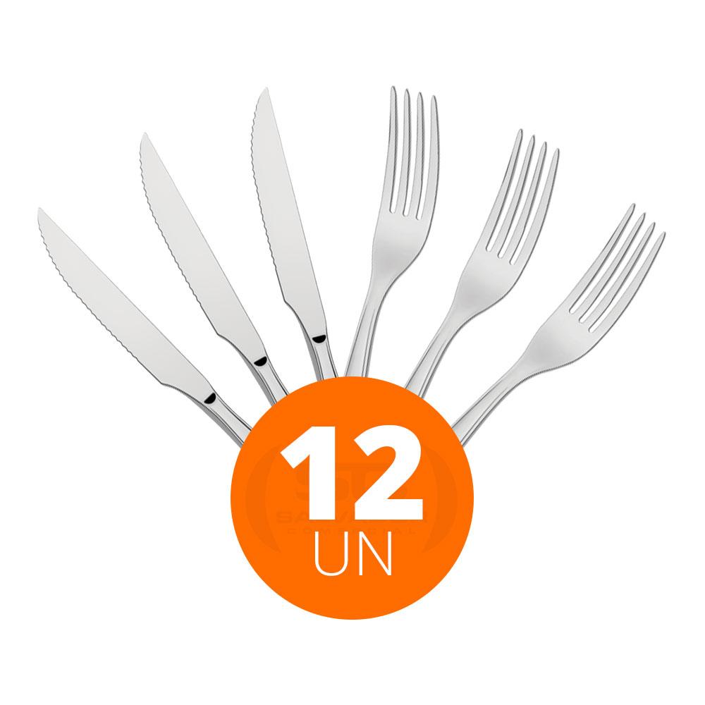 Kit  Jogo de Faca e Garfo Luxo Laguna 12 Peças em Aço Inox ITOP - Tramontina