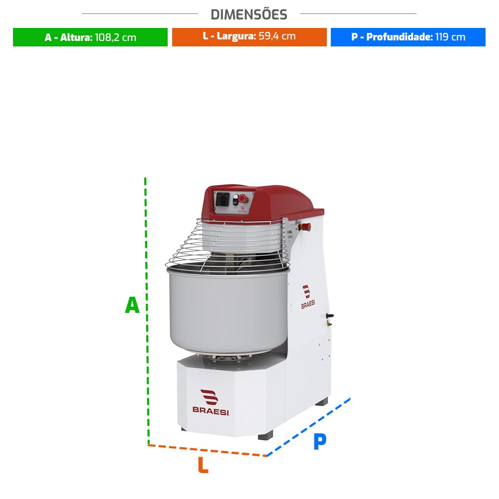 Amassadeira Espiral 60kg Industrial 2 Velocidades Trifásico 380t Aes-60/1 g3 - Braesi B18447