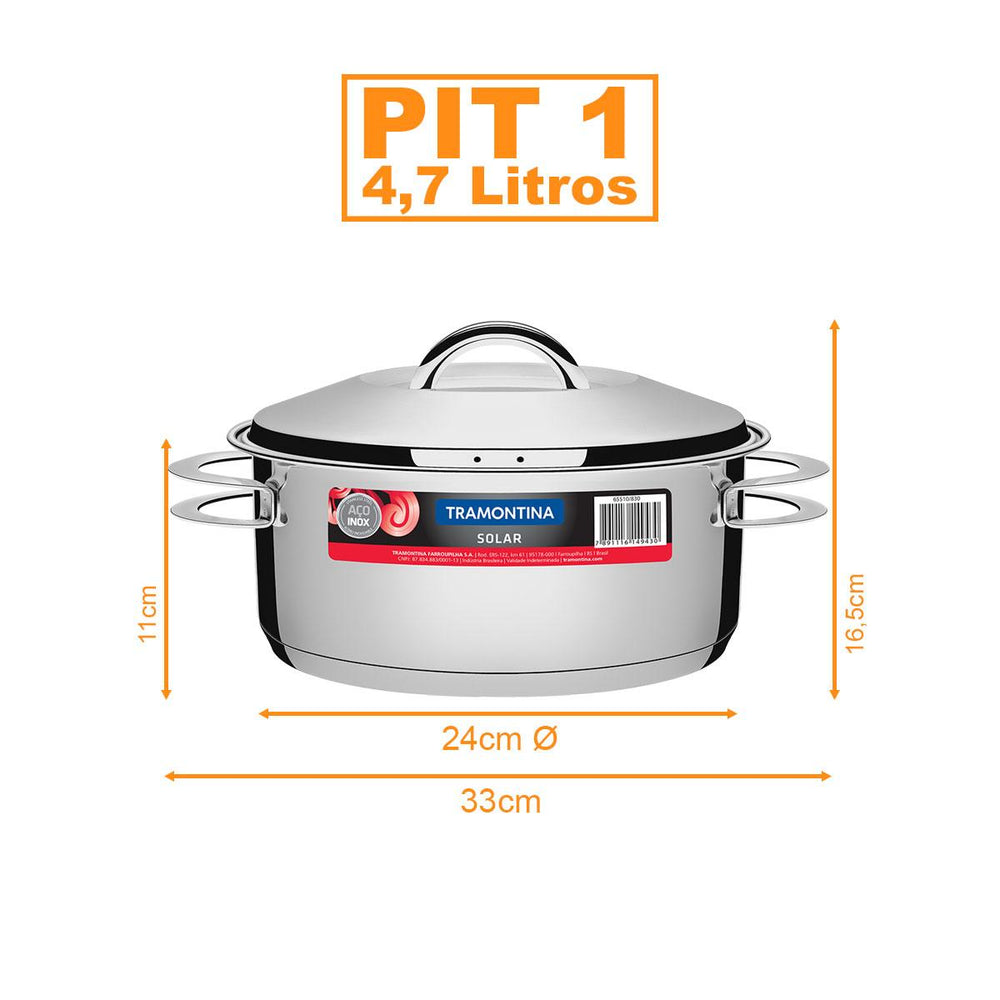 Kit Jogo de Panelas Solar 2 Pçs Inox Pit 1, 3 - Tramontina