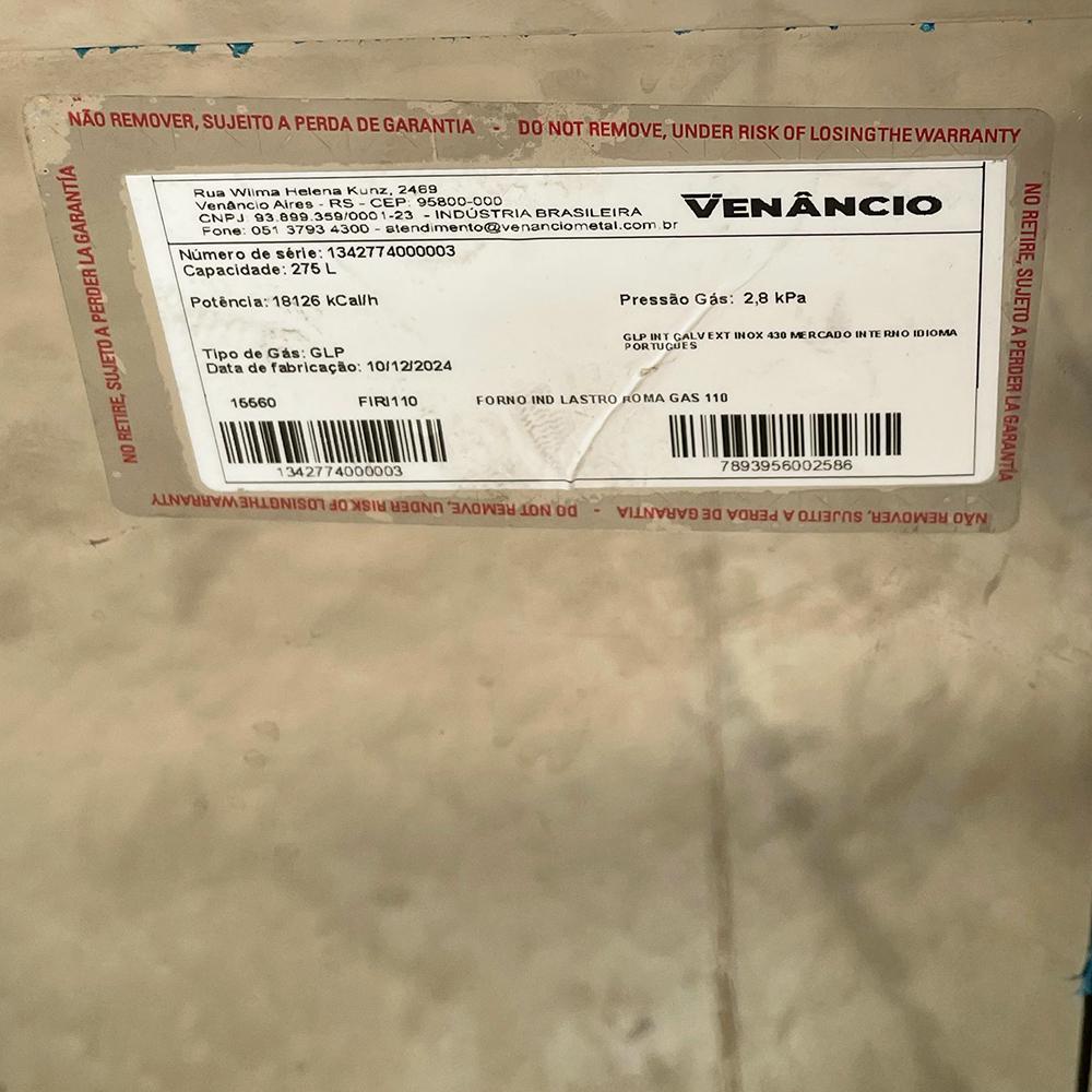 Semi - Forno Gás Industrial Profissional Lastro Roma Inox Firi110 - Venâncio