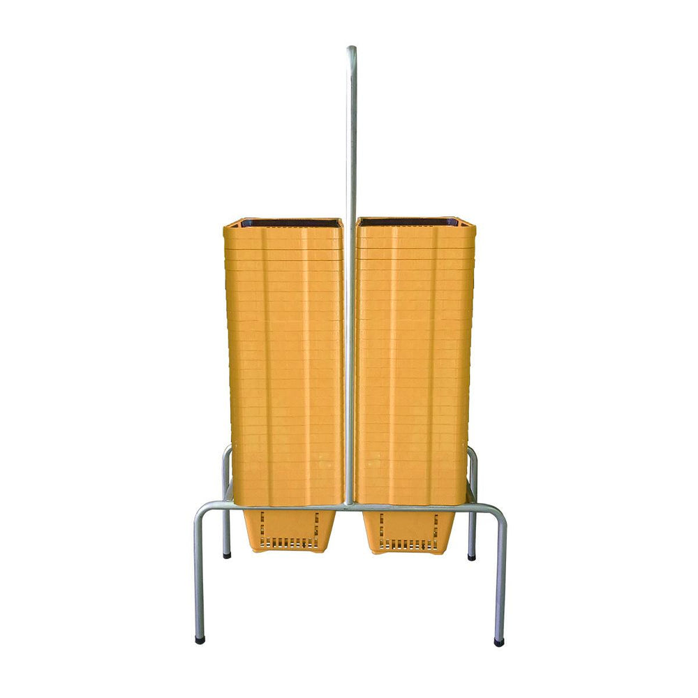 Kit - Suporte Para Cestos de Compras Duplo + 60 Cestos D100 Amarelo