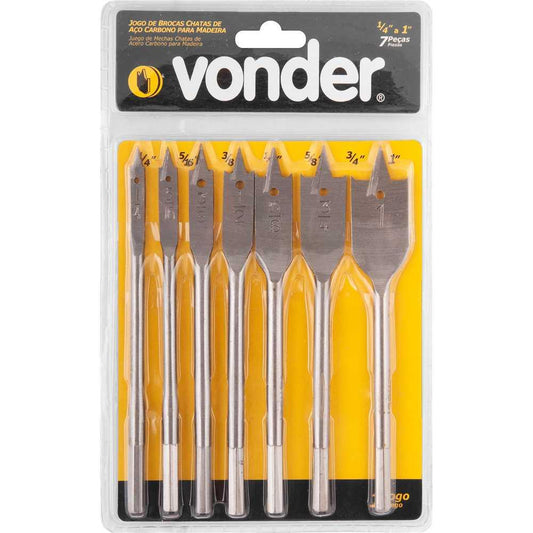 Jogo de Brocas Chatas Com 7 Peças de 1/4"" a 1"" - Vonder 5304000141