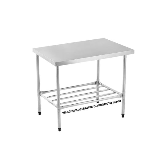 SEMINOVO - Bancada de Apoio Inox, Tampo Liso, Prateleira Tubular MITLPT 900 - Refrimate