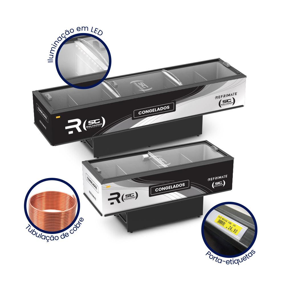 Câmara Horizontal Expositor Ilha Plus de Congelados Vidro Reto 2,00m Eip 2000 Vr New - Refrimate 220v