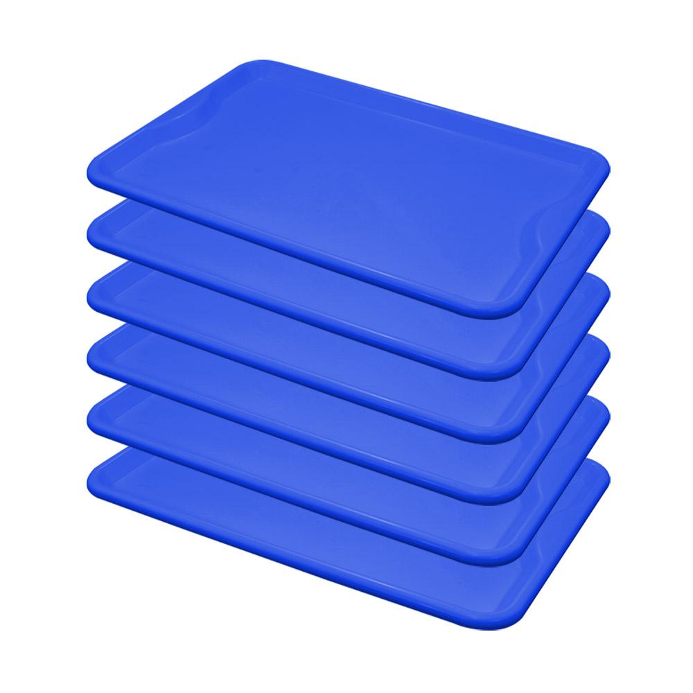 Conjunto 6 Bandejas Plásticas Self-Service Refeição 48x32,5x2 BR-100 Azul - Della Plast