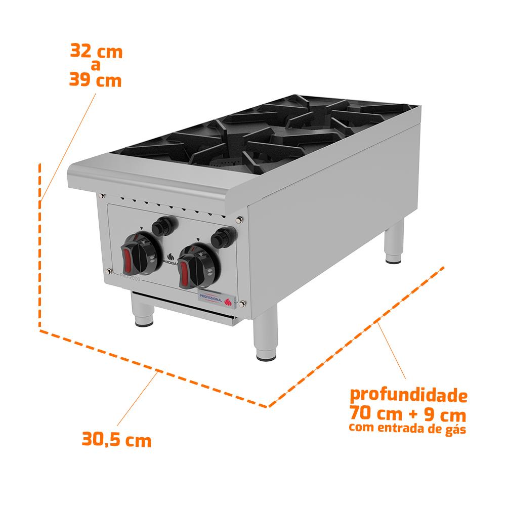 Fogão de Bancada Profissional Para Cozinhas Industriais 2 Bocas a Gás Pro-2000 - Progás P44607