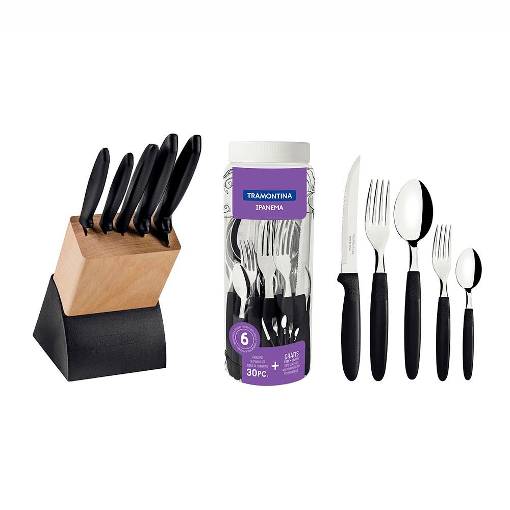 Kit Faqueiro Plenus 6 Peças + 1 Faqueiro 30 Peças Ipanema Preto - Tramontina