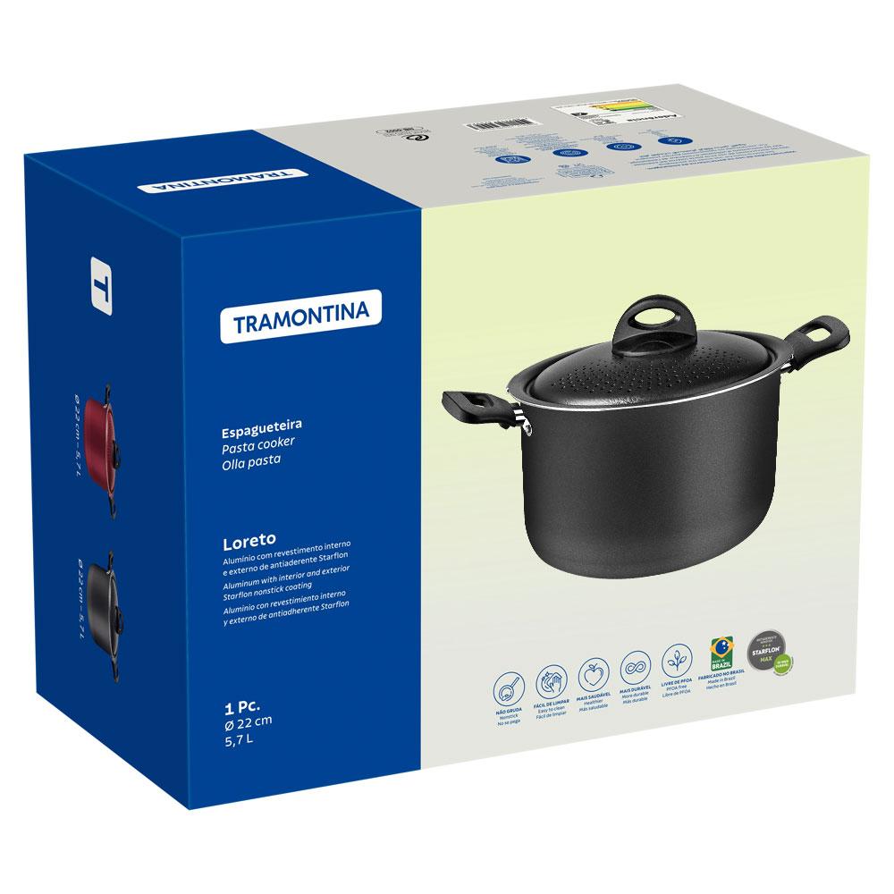 Espagueteira Alumínio Loreto Antiaderente 22 cm 5,7L Grafite - Tramontina 20388022