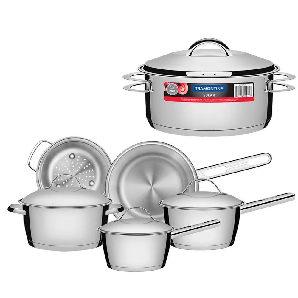 Kit Conjunto de Panelas Inox 5 Pcs Allegra + Panela Inox Fundo Triplo Solar 4,7l - Tramontina