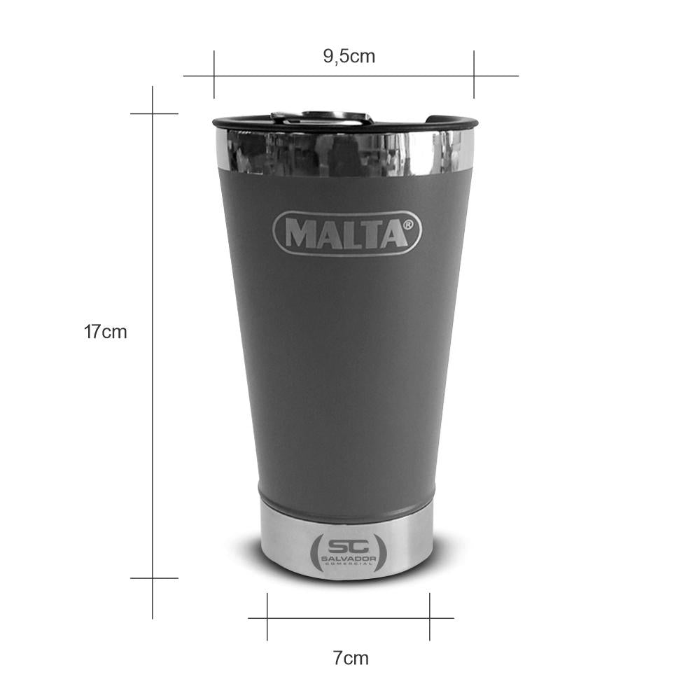 Copo Térmico Para Cerveja Chopp Gelado Em Inox 473ml Cqs 5748 Preto Com Tampa e Abridor - Malta