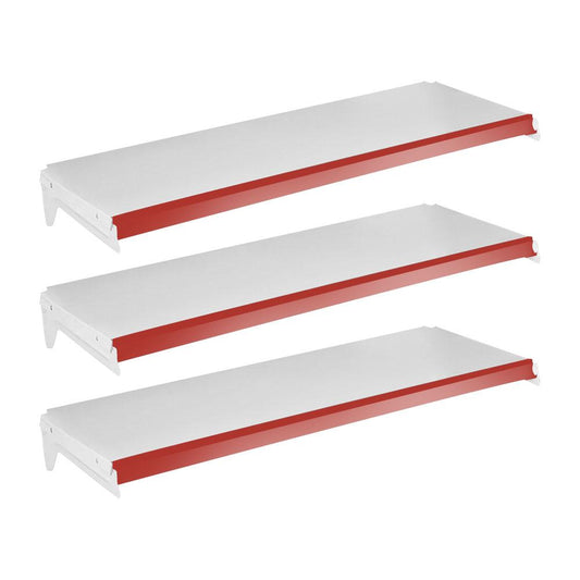 Kit - 3 Bandeja Prateleira 30x91 para Gôndolas New Plus com Porta Etiqueta Vermelho - SA Gôndolas