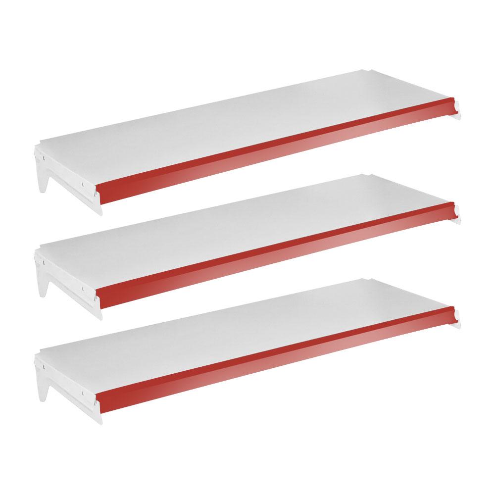Kit - 3 Bandeja Prateleira 30x91 para Gôndolas New Plus com Porta Etiqueta Vermelho - SA Gôndolas