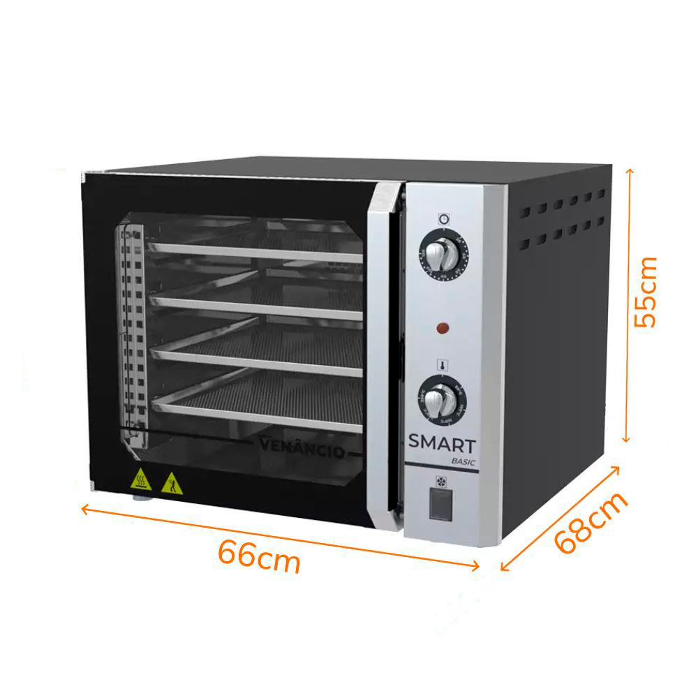 Forno Turbo Convector Smart Basic 4 Esteiras Preto e Painel Inox FCSB4E 127V - Venâncio 57503