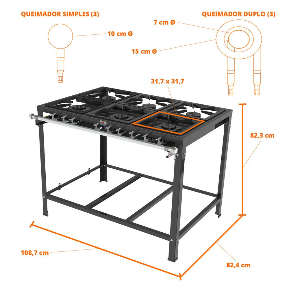 Fogao 6 Queimadores 3 Simples 3 Duplos Pmsd-63 S/forno - Progas