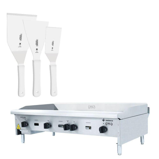 Chapa Americana Profissional 120cm a Gás 18mm Lisa Inox Cg120 e Conjunto de Espátulas - Venâncio