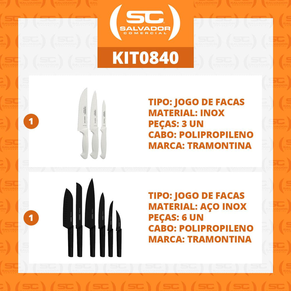 Kit Faqueiro Premium 3 Pecas + 1 Jogo de Facas Nygma Texturizadas 6 Pecas - Tramontina