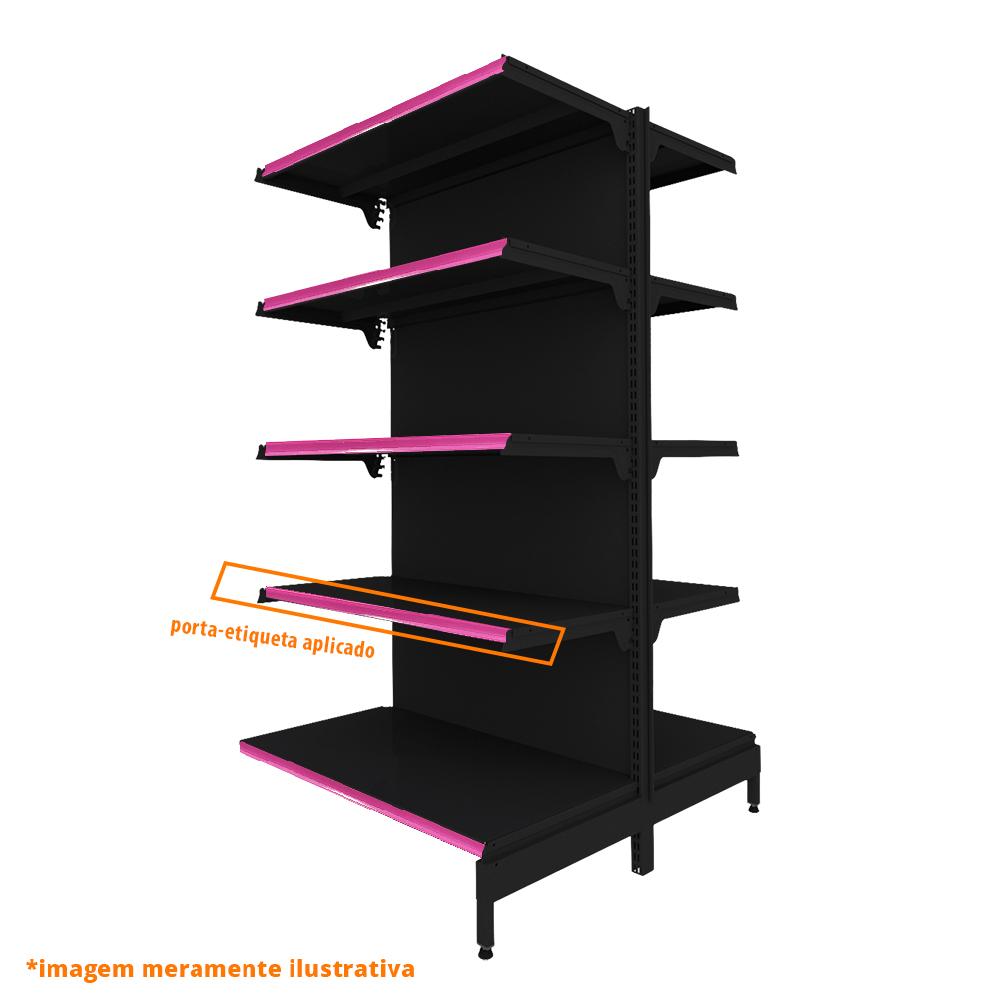 Gôndola Prateleira Preta New Plus 1,70 Central Continuação GCC - Sa Gôndolas Porta Etiquetas Rosa