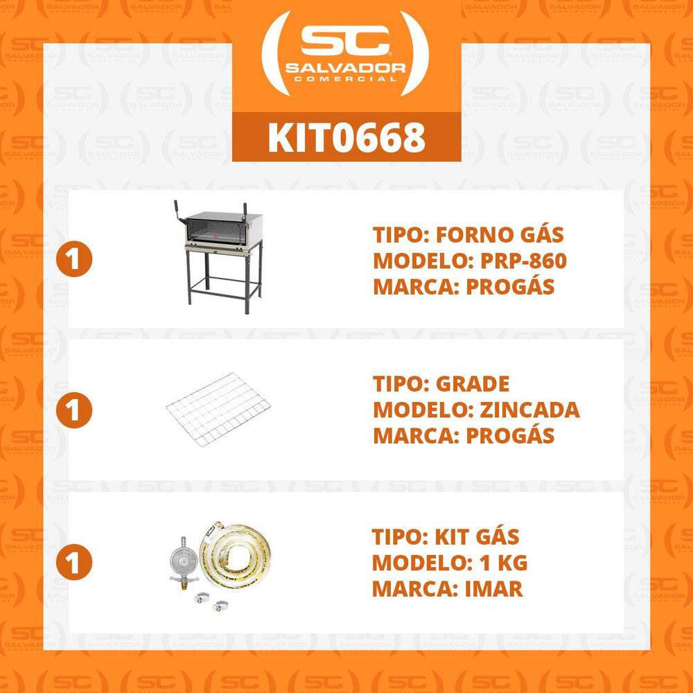 Kit - Forno Assador Refratário Gás Prp-860 + Grade Extra + Kit Gás 1kg - Progás