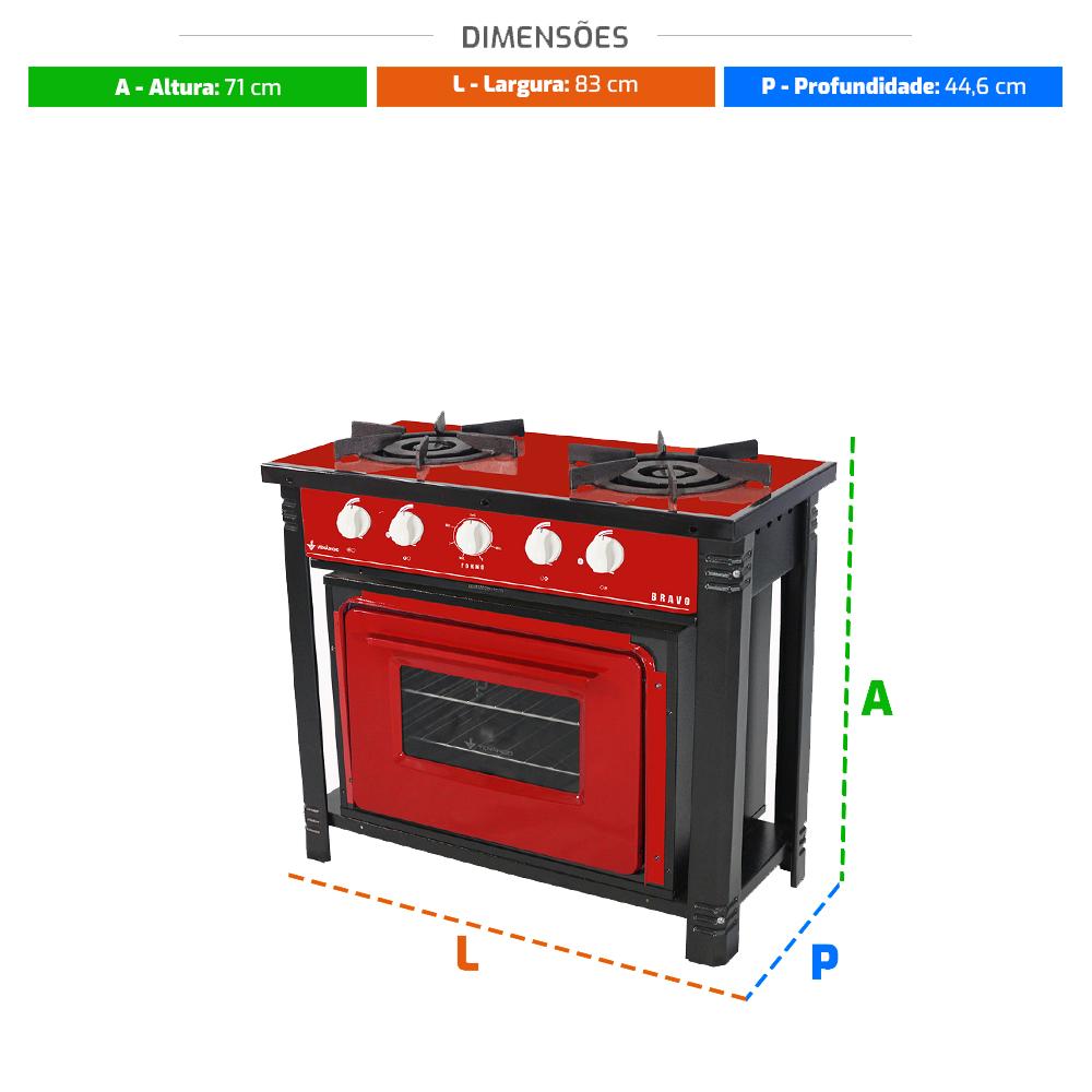 Fogão Industrial 2 Bocas com Forno Bravo Vermelho Venâncio + 2 Caçarolas Tramontina Turim