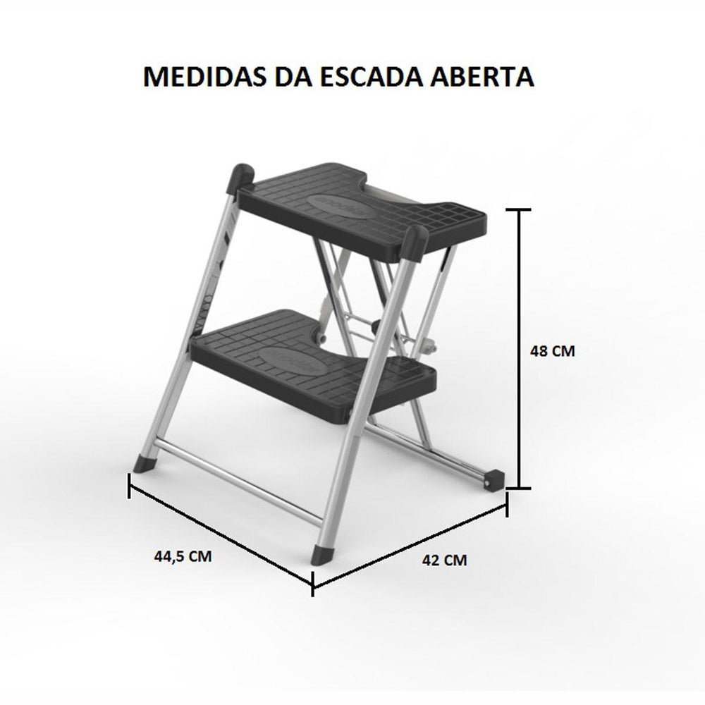 Escada 2 Degraus Alcance Doméstica Estrutura Cromada - Anodilar