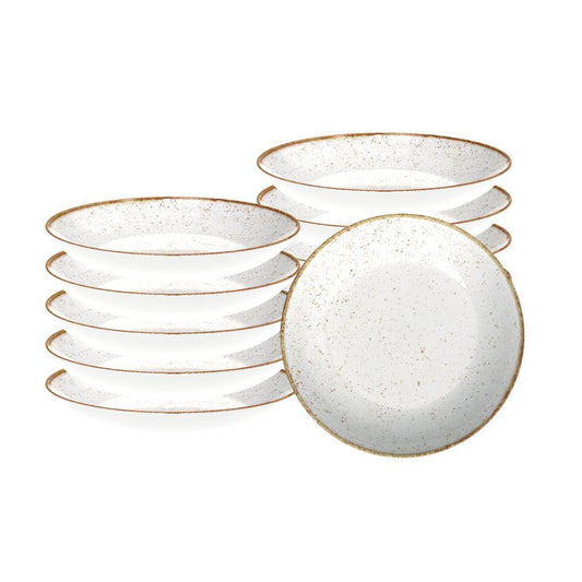 Conjunto de 12 Pratos Fundo Rústico Marrom em Porcelana Decorada 22 cm - Tramontina 96980011