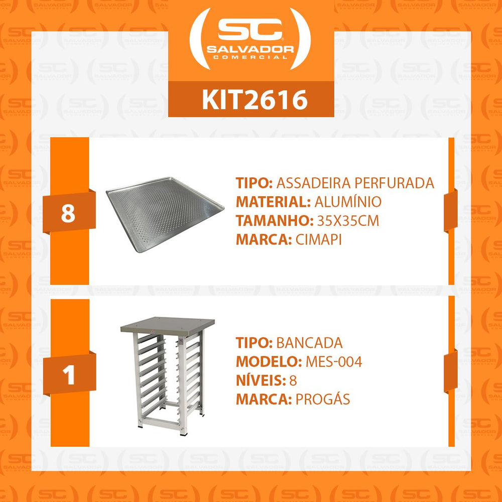 Kit Mesa Bancada 8 Níveis PRP-004 Progás + 8 Assadeiras Perfuradas 35x35cm Cimapi