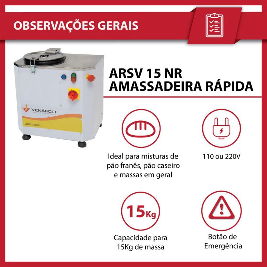 Amassadeira Rápida Massa Padaria Monofásica 15 Kg ARSV15 Venâncio