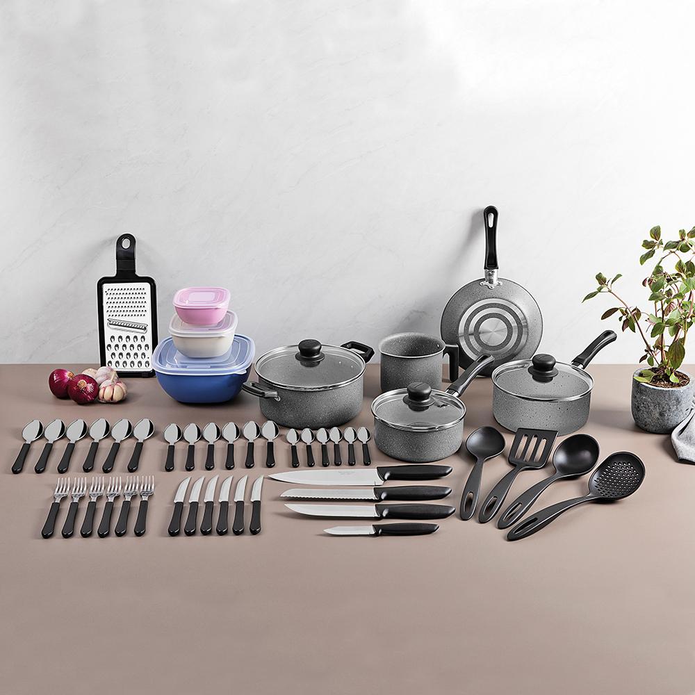 Kit Cozinha 47 Peças Panelas Antiaderentes, Talheres, Facas, Potes e Utensílios Tramontina 20297612