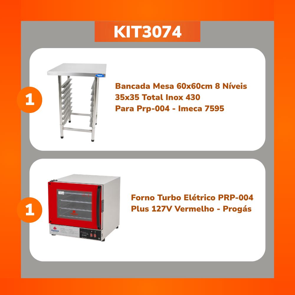Forno Turbo Elétrico Prp-004 Digital Vermelho 127v Progás + Mesa Bancada Inox 430 8 Níveis Imeca