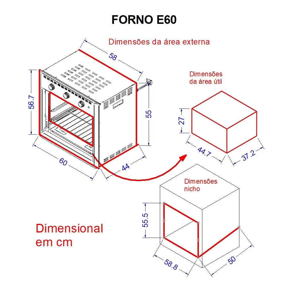 Forno Elétrico de Embutir Inox 60L 1750W Até 300ºC E60i 220V Inox - Nardelli 10016351-2