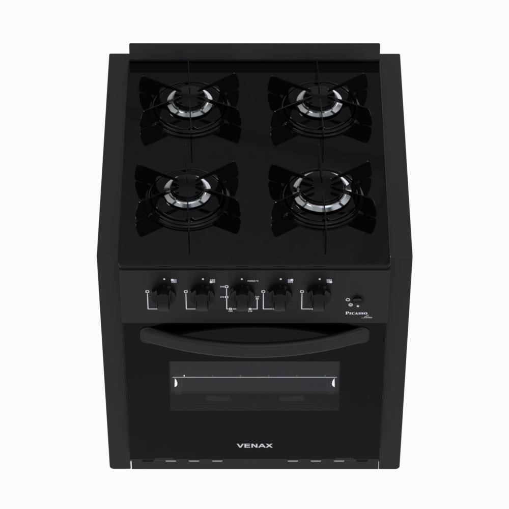 Fogão de Embutir 4 Bocas Picasso Line Preto Fosco Gás Glp Com Forno PCEL450 - Venax 30258