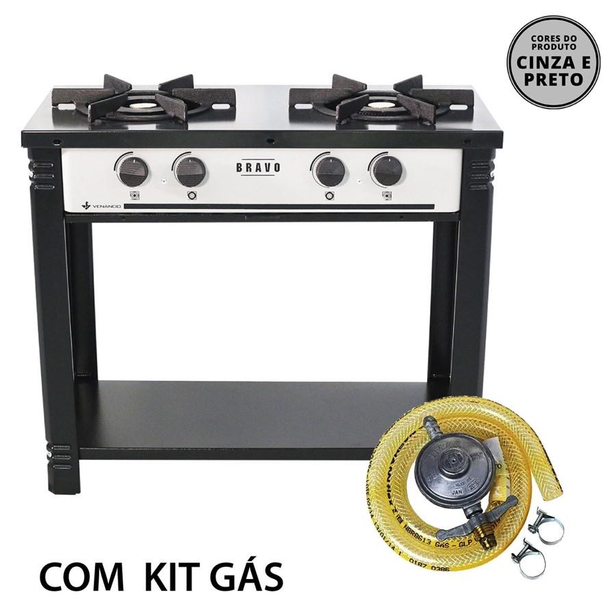 Kit Fogão Industrial 2 Bocas a Gás Baixa Pressão Bravo BR2B + Kit Gás – Venâncio