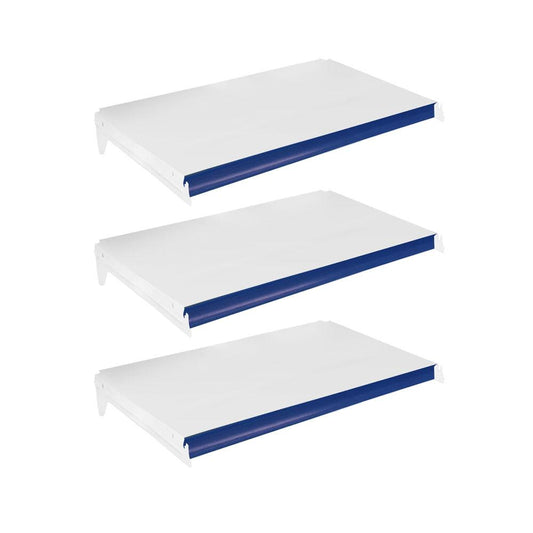 Kit 3 Bandejas Prateleiras 40x73 Ponta Para Gôndolas New Plus Com Porta Etiquetas Azul - SA Gôndolas