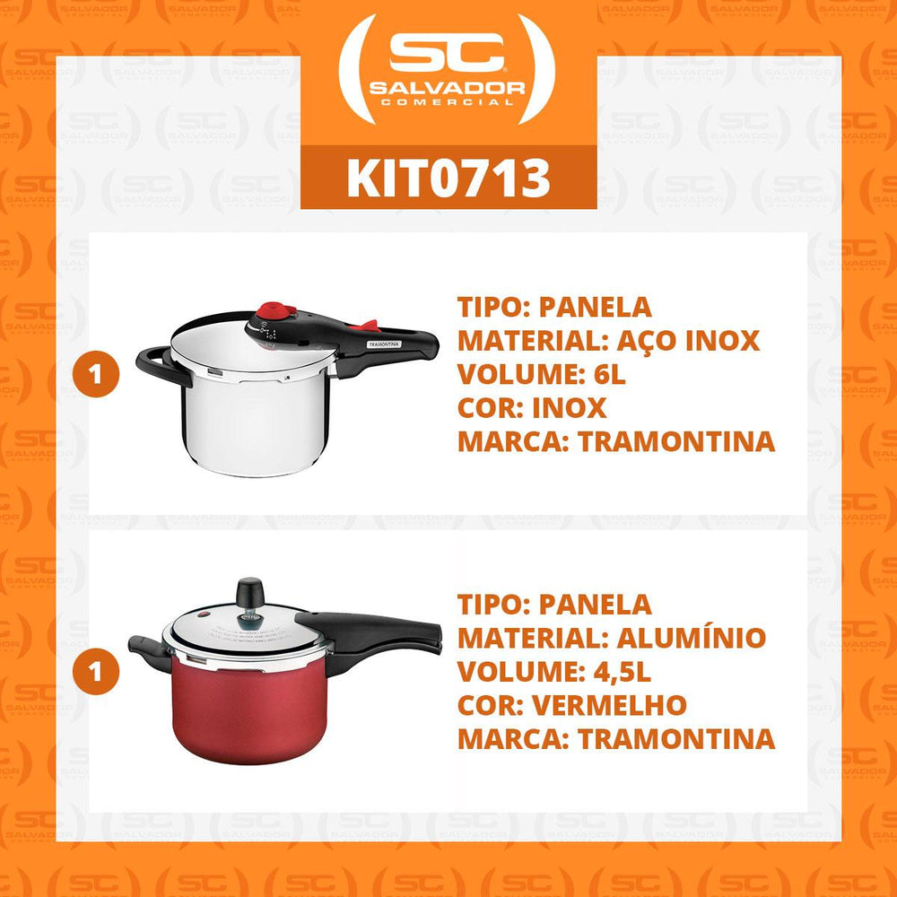 Kit Panela de Pressão 6l Aço Linha Solar + Panela de Pressão 4,5l Vancouver Vermelha - Tramontina