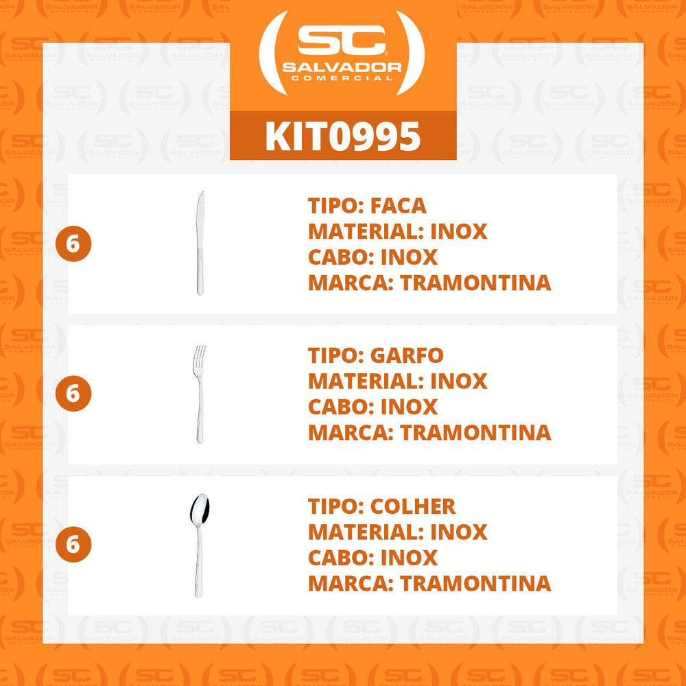 Kit Jogo de Facas, Garfos e Colheres Búzios 18 Peças em Aço Inox IBAG - Tramontina