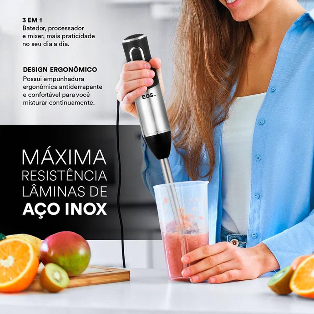 Mixer 3 em 1 Inox Duas Velocidades Batedor Fue Miniprocessador EMX02 220V - EOS B171432