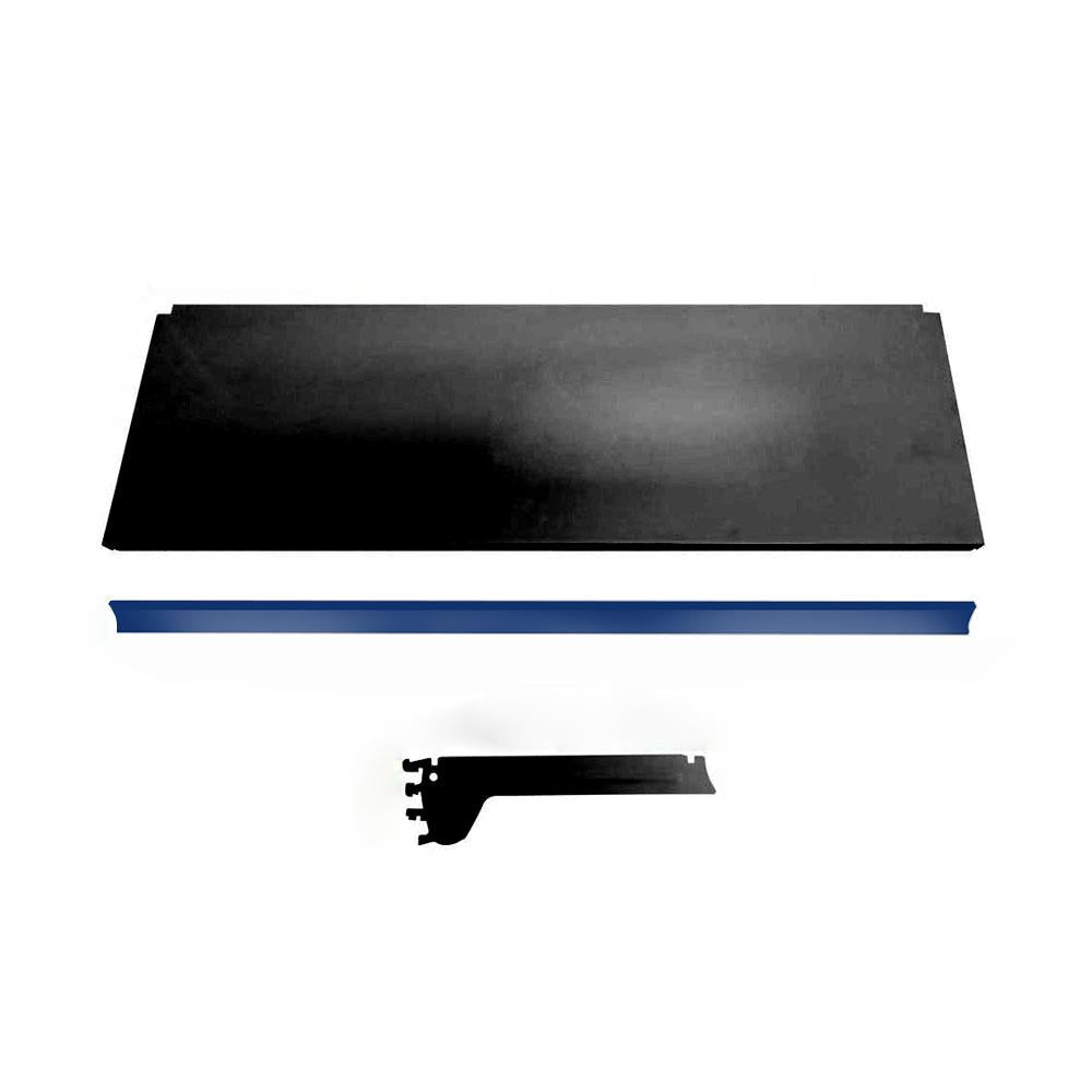 Kit 3 Bandejas Prateleiras 30x91 Gôndolas New Plus Preto Porta Etiqueta Azul sa Gôndolas