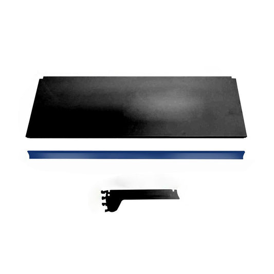 Kit 3 Bandejas Prateleiras 30x91 Gôndolas New Plus Preto Porta Etiqueta Azul sa Gôndolas