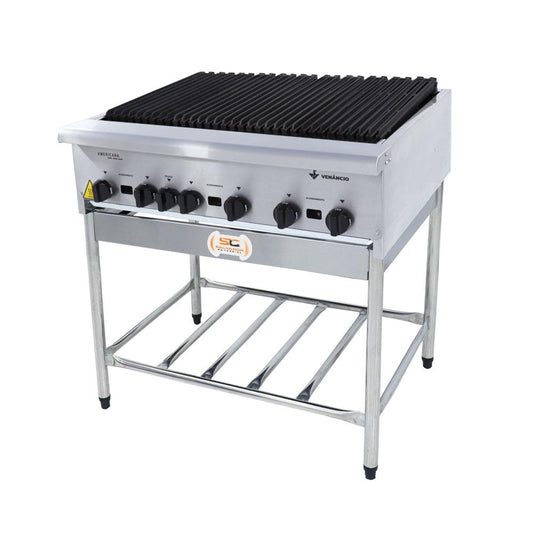 Chapa Charbroiler Americana Profissional Grill Churrasqueira 90cm Gás Inox Com Pé Cggp90 - Venâncio