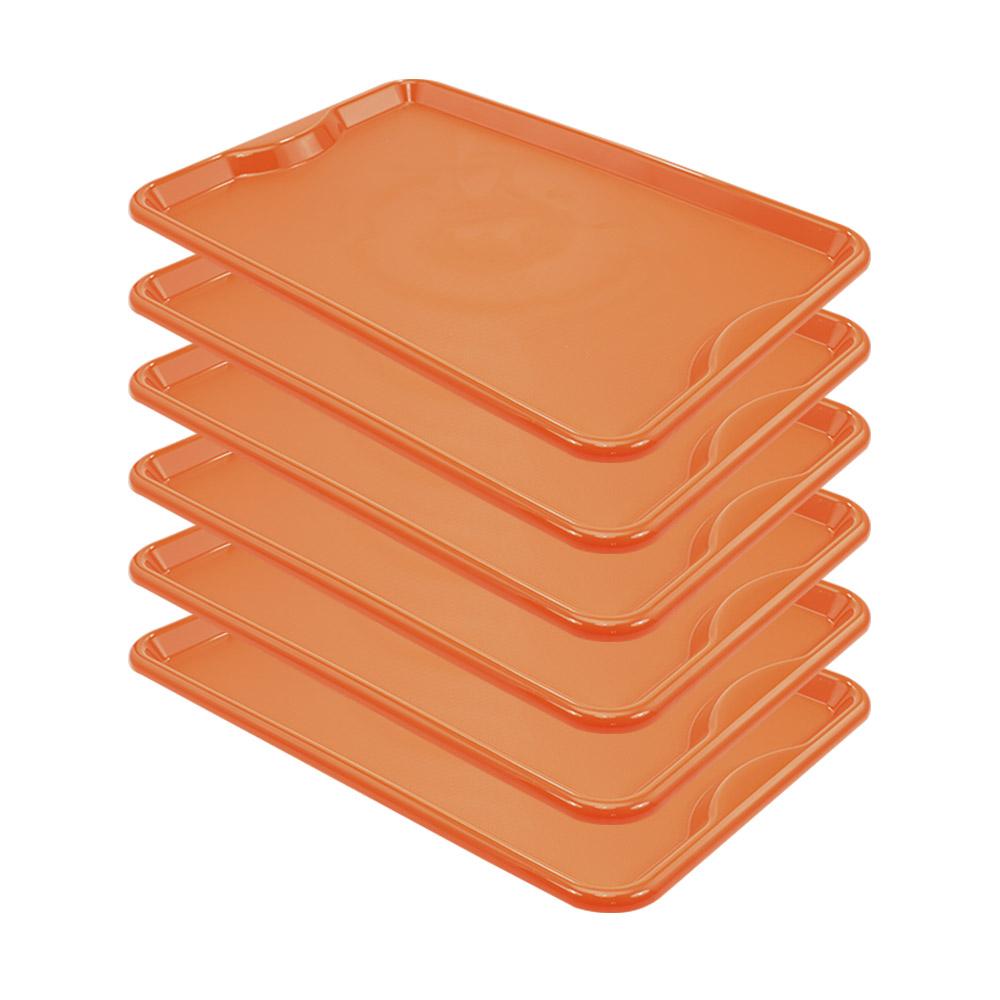 Conjunto 6 Bandejas Plásticas Self-Service Refeição 48x32,5x2 BR-100 Laranja - Della Plast