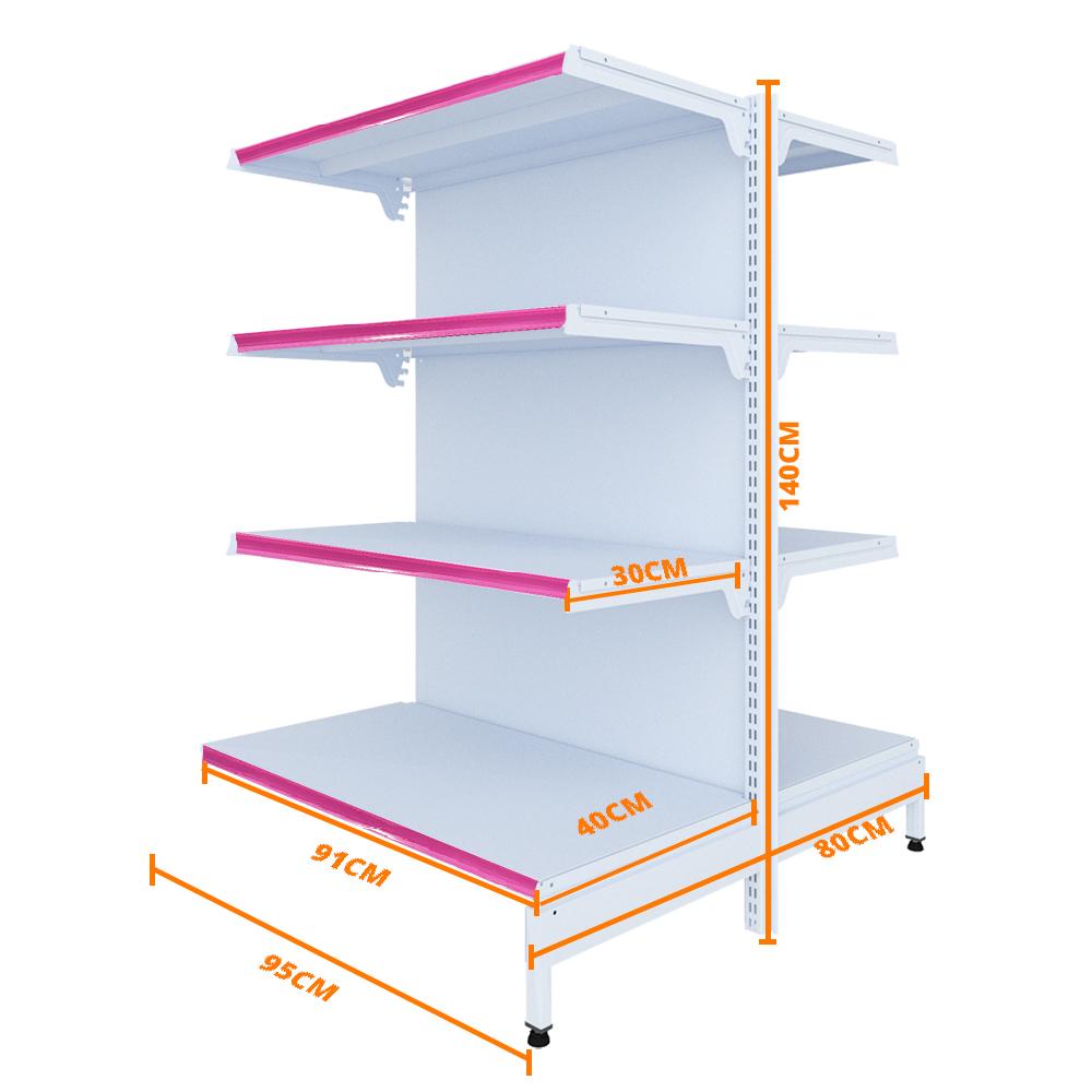 Gôndola Prateleira New Plus 1,40 Central Continuação GCC - Sa Gôndolas Porta Etiquetas Rosa