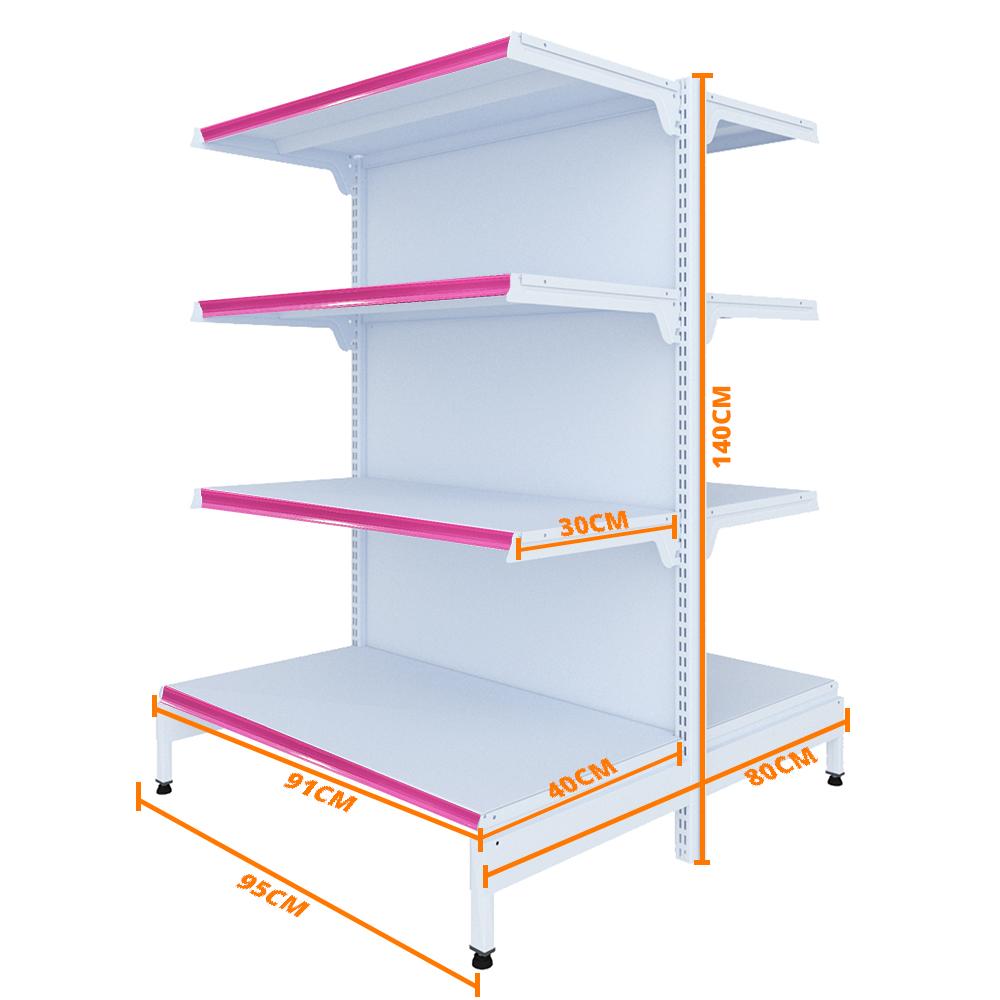 Gôndola Prateleira New Plus 1,40 Central Inicial GCI - Sa Gôndolas Porta Etiquetas Rosa