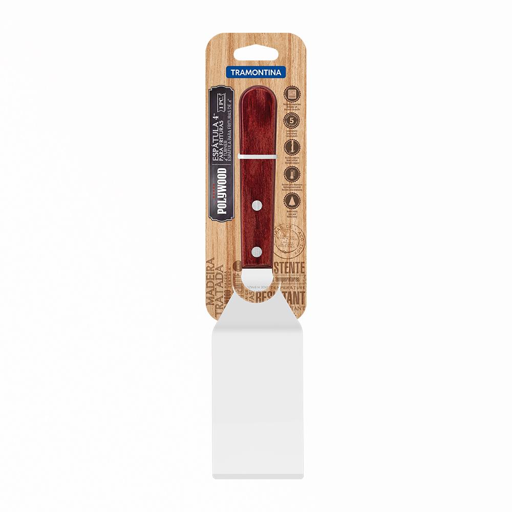 Espátula Fritura Para Chapa Lâmina Inox Cabo Madeira Polywood Vermelho 4" - Tramontina 21165174